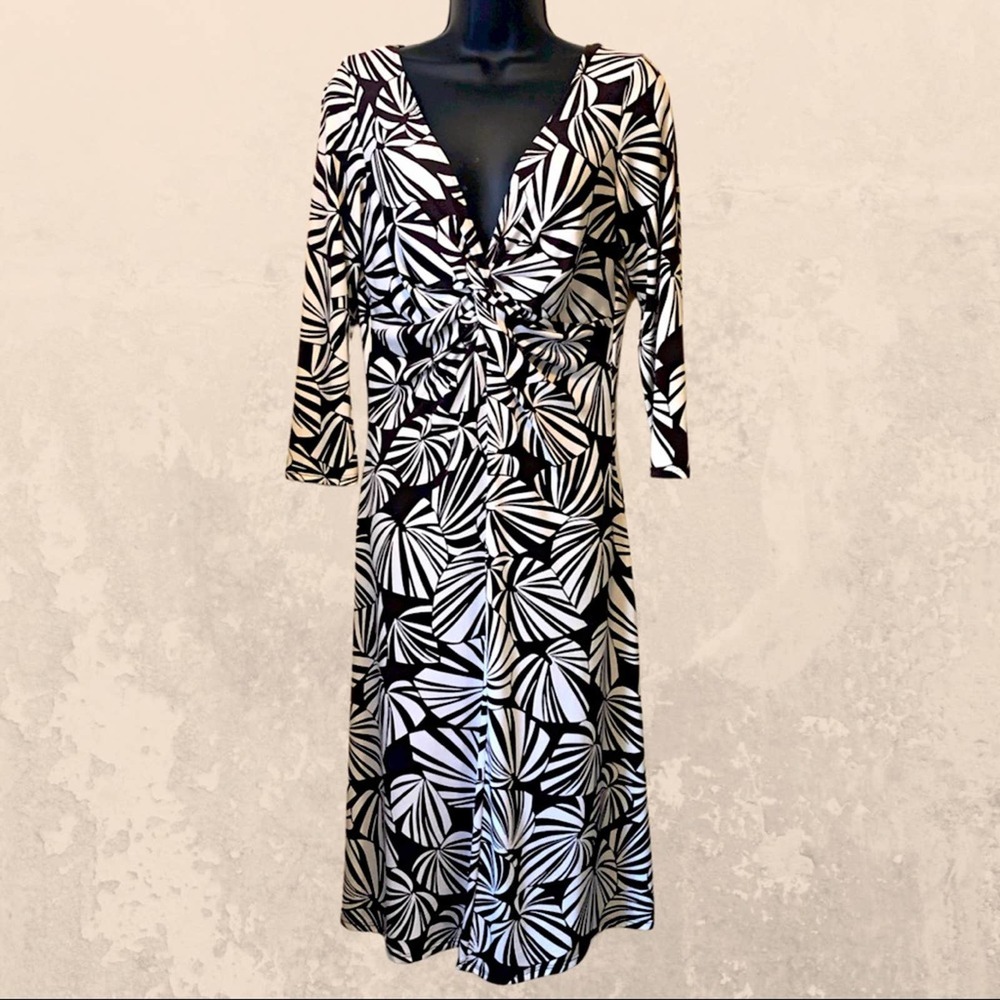 London Times Brown & White Twist Front Dress Sz 10